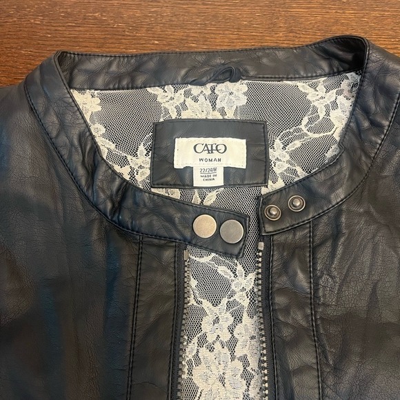 Cato Vegan Women's Leather Zip Front Moto 22/24W Jacket Black Pearl Floral‎ Lace - Picture 4 of 12